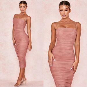 House Of CB Sirene Midi Pink Dress Rose Size XS